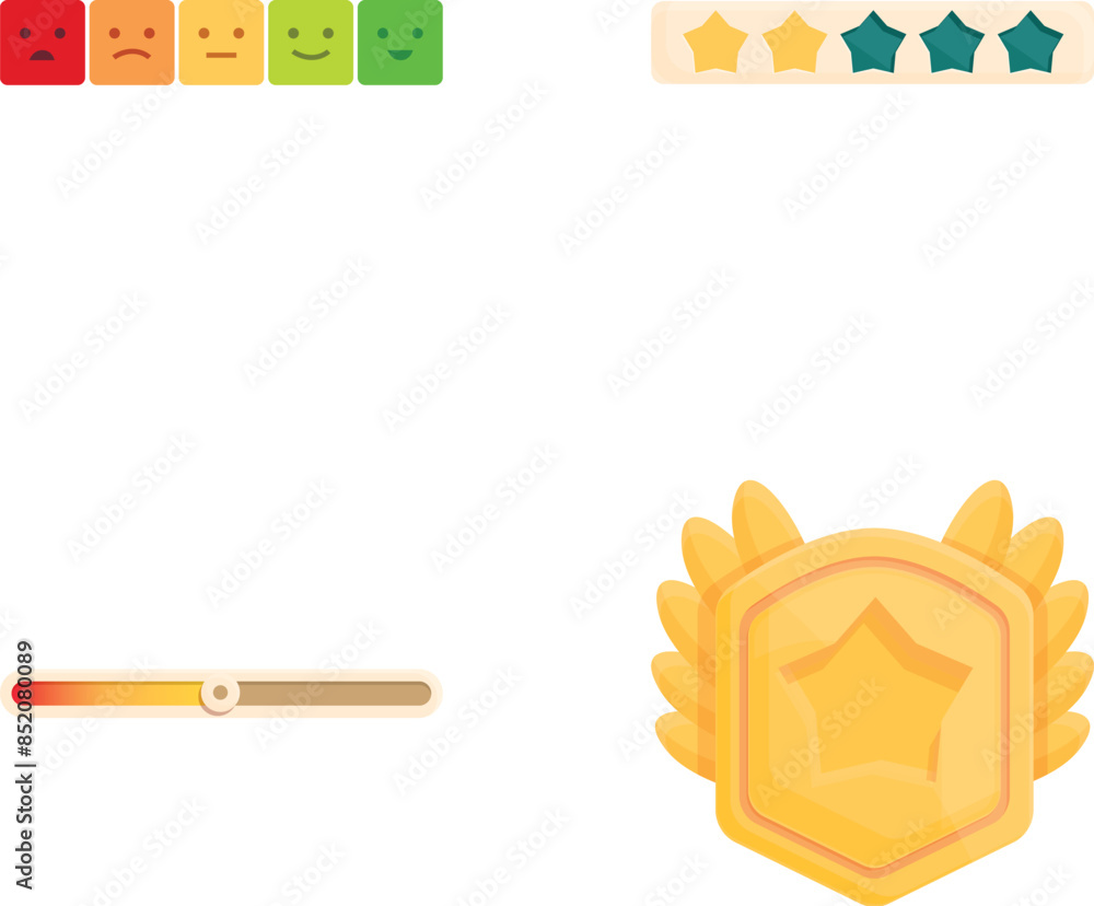 Poster satisfaction level icons set cartoon vector. customer satisfaction indicator. survey client, review 