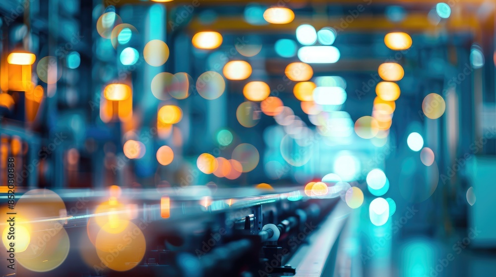 Poster abstract blurred background with bokeh effect featuring electronics production plant