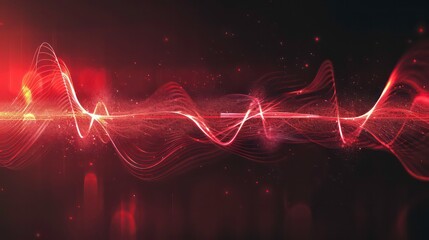 Minimalistic red sound waves against a dark background, capturing the essence of audio visualization in a sleek and modern design. Generative AI