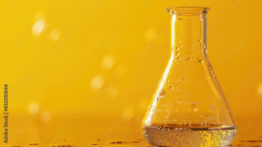 Aufkleber close up image of an erlenmeyer flask on a yellow backdrop