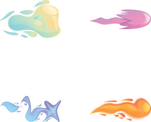 Shot fire icons set cartoon vector. Gun flashes or gunshot animation. Cartoon flash effect