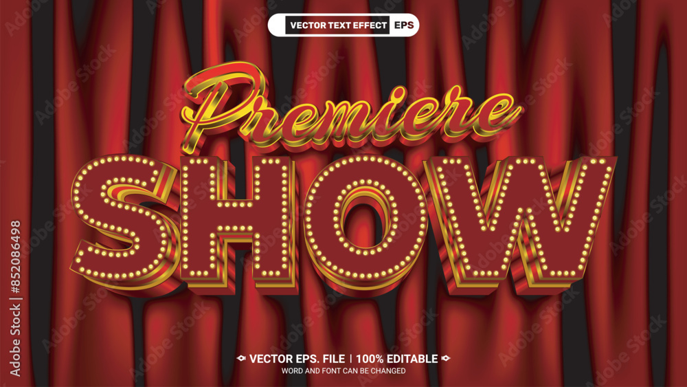 Poster premiere show editable vector text style effect with red curtain background