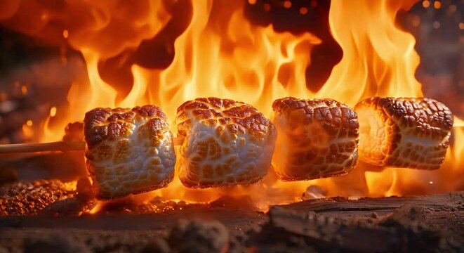 Toasted marshmallows on a stick over a bonfire (mov) made with Ai generative technology