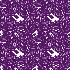 Cartoon silhouette hobbies seamless sewing machine pattern for wrapping paper