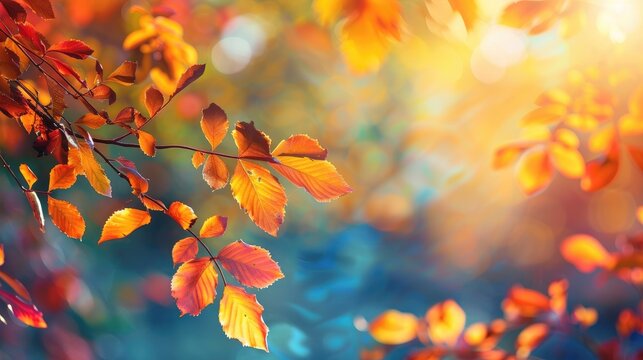 Vivid fall scenery with colorful leaves Late summer warmth
