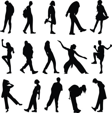 flat silhouettes of people doing poses with transparent background, people silhouettes