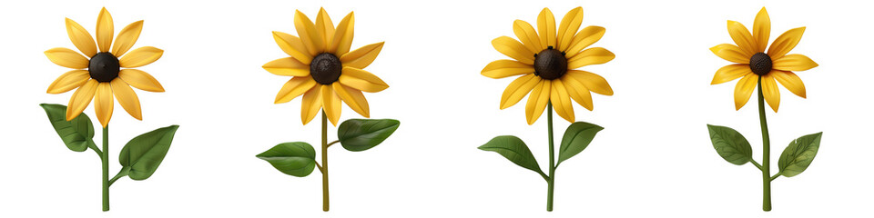 Fototapeta premium Set of Black-Eyed Susan isolated on transparent png background. Generative ai
