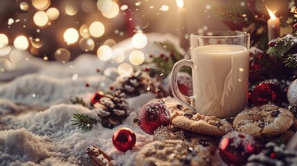 A festive digital creation brings together the classic imagery of milk and cookies with a sprinkle of holiday magic blending World Milk Day and Christmas themes