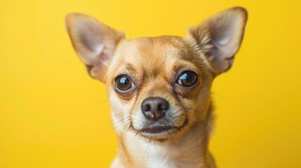 Obraz premium Close up photo of a Chihuahua dog on a yellow background