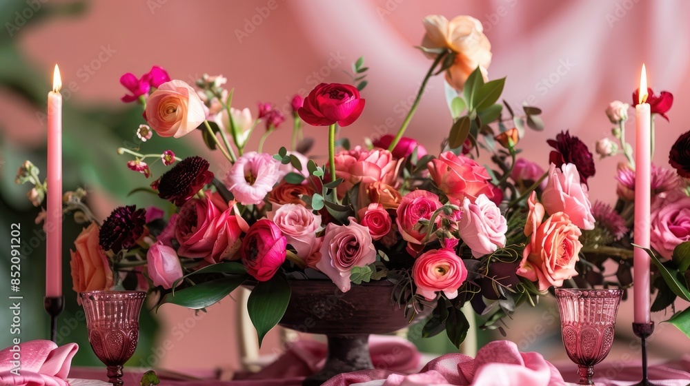 Wall mural Creating a romantic table arrangement perfect for Valentine s Day