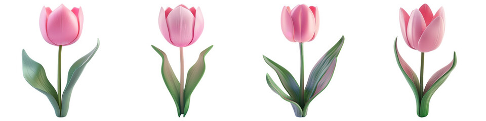 Naklejka premium Set of Pink Tulip isolated on transparent png background. Generative ai