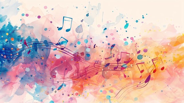 A colorful painting of musical notes and a watermark that says "Music"