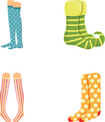 Stocking icons set cartoon vector. Bright short or knee stocking. Foot clothing