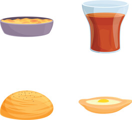 Azerbaijani meal icons set cartoon vector. Various azerbaijan cuisine dish. Traditional food