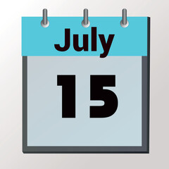 vector calendar page with date July 15, light colors