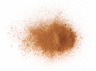 Pile cinnamon powder scattered isolated on white, clipping path