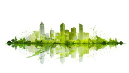 Fototapeta premium A city skyline with a green forest in the background.