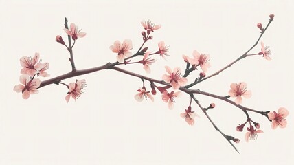 Isolated Sakura Branch with Retro Spring Leaf Illustration 