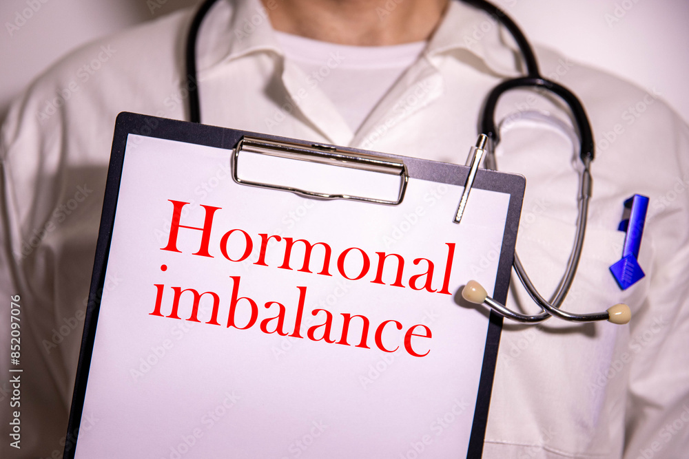 Poster hormonal imbalance handwriting text on blank notebook