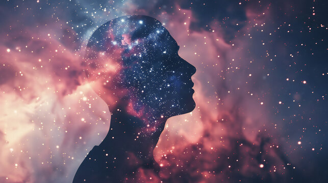 Human Silhouette Filled with Galaxy