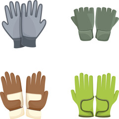 Various glove icons set cartoon vector. Glove for different sport. Sport equipment