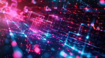 Obraz premium Digital neon matrix digital cyberspace data cyberpunk hologram abstract background wallpaper AI generated image