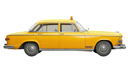 Yellow taxi car on a transparent background