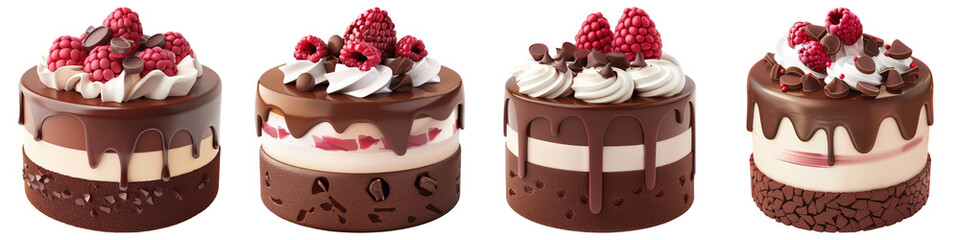 Set of Chocolate Mousse Cake isolated on transparent png background. Generative ai