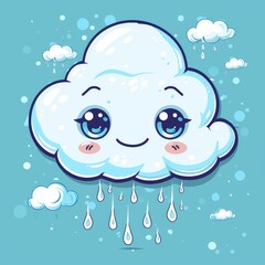 Adorable Cartoon Rain Cloud with Expressive Big Eyes - Charming Weather Icon