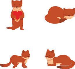 Funny weasel icons set cartoon vector. Cute wild weasel character. Cartoon animal