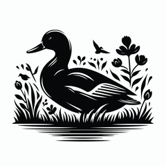 Black a duck silhouette vector illustration on white background