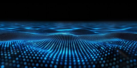 Obraz premium LED-lit digital wave pattern. Flowing blue LED points form a dynamic digital wave, conveying a sense of futuristic technology and innovation. Ideal for tech visuals and backgrounds.