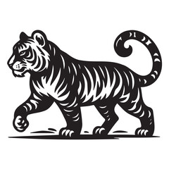 Tiger, black silhouette on a transparent background, stencil, vector drawing