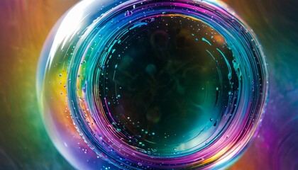 Obraz premium Close-up of a colorful bubble with intricate rainbow light reflections, creating a mesmerizing and vibrant visual. Ideal for backgrounds and abstract themes.. AI Generation