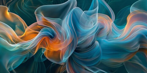 Obraz premium Ethereal abstract flowing shapes. A vibrant blend of blue and orange hues creating a dreamy, fluid motion. Perfect for backgrounds, advertisements, and artistic projects.