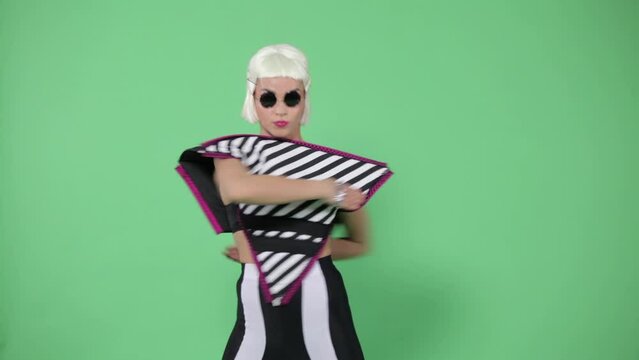 Dancing girl in the style of high-tech