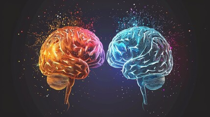 Obraz premium Dual Colored Brains Representing Creative and Analytical Thinking