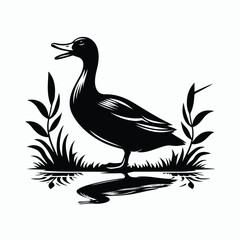 Black a duck silhouette vector illustration on white background