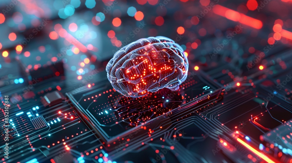 Aufkleber a computer chip with a brain on it