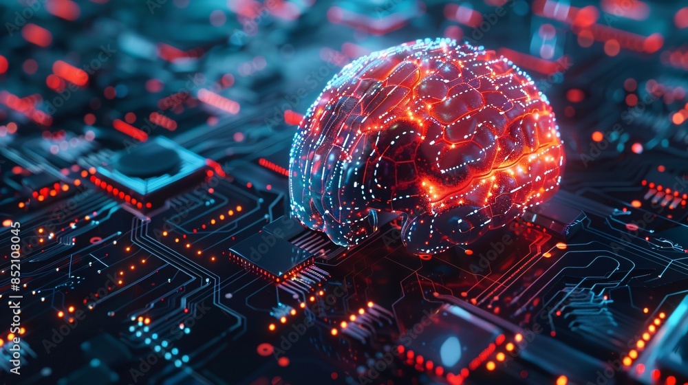 Aufkleber a computer chip with a brain on it