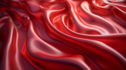 Obraz premium Luxurious soft draped red satin fabric with smooth texture, elegant and shiny material.