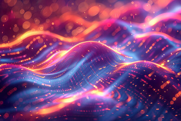 A colorful, abstract image of a wave with a purple and orange hue