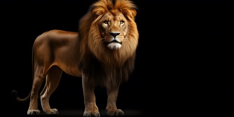 Obraz premium Lion king Portrait on black background, Portrait of majestic lion Magnificent