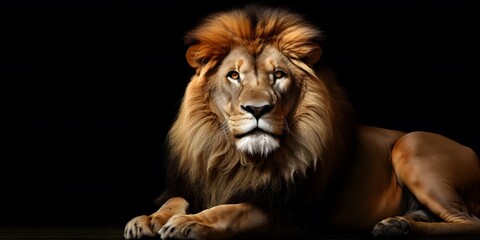 Fototapeta premium Lion king Portrait on black background, Portrait of majestic lion Magnificent