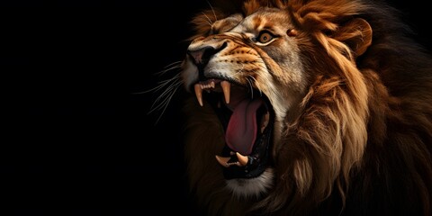 Fototapeta premium Lion king Portrait on black background, Portrait of majestic lion Magnificent