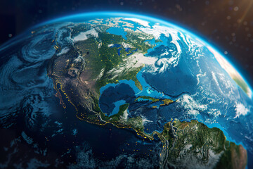 A globe of the earth with the continents of North America and South America