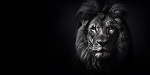 Papier peint photo Lion Lion king Portrait on black background, Portrait of majestic lion Magnificent  © MR. INVINCIBLE