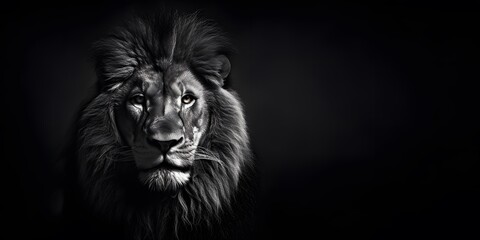 Lion king Portrait on black background, Portrait of majestic lion Magnificent
