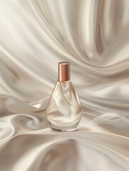 Perfume bottle on silky fabric.