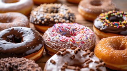 An up close view of a variety of delicious donuts